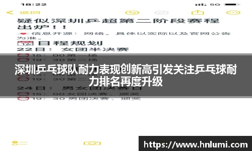 深圳乒乓球队耐力表现创新高引发关注乒乓球耐力排名再度升级